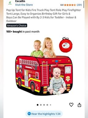 Kids Fire Truck Play Tent - Red Pop-Up Role Play Tent
